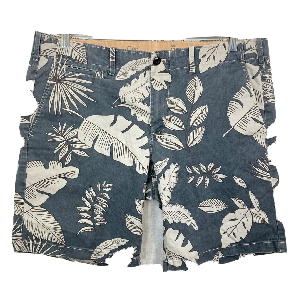 Gap‎ Shorts  Mens 38 The Lived-In Gray Beige Tropical Floral Cotton Casual Chino